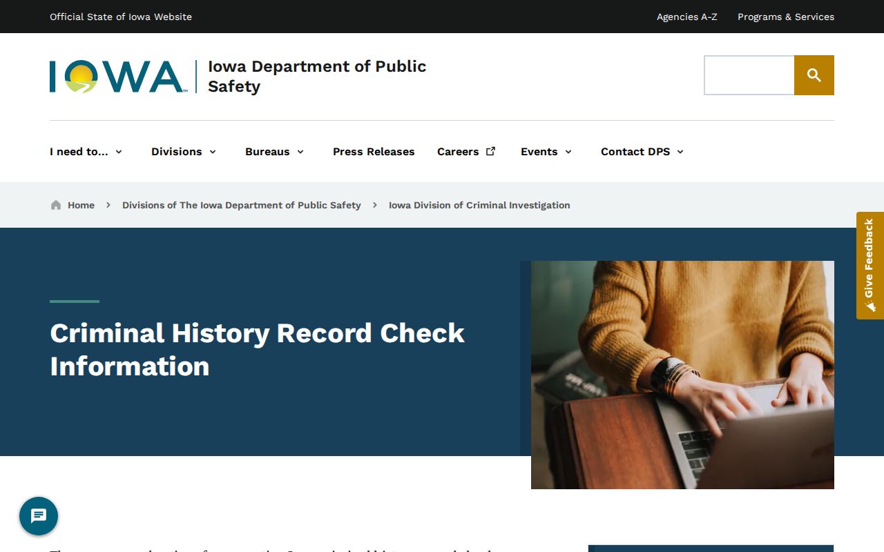 Iowa DCI official Iowa County criminal history record check