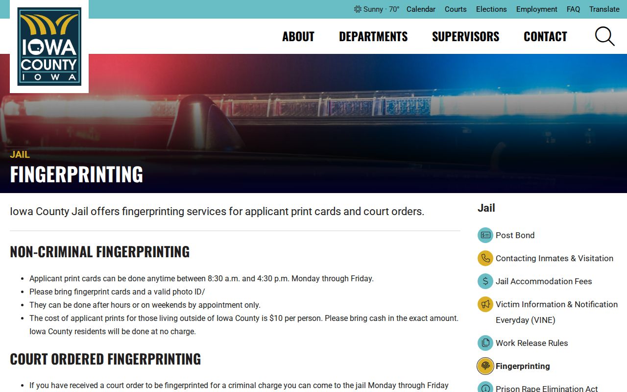 Iowa County criminal history fingerprint service requirements