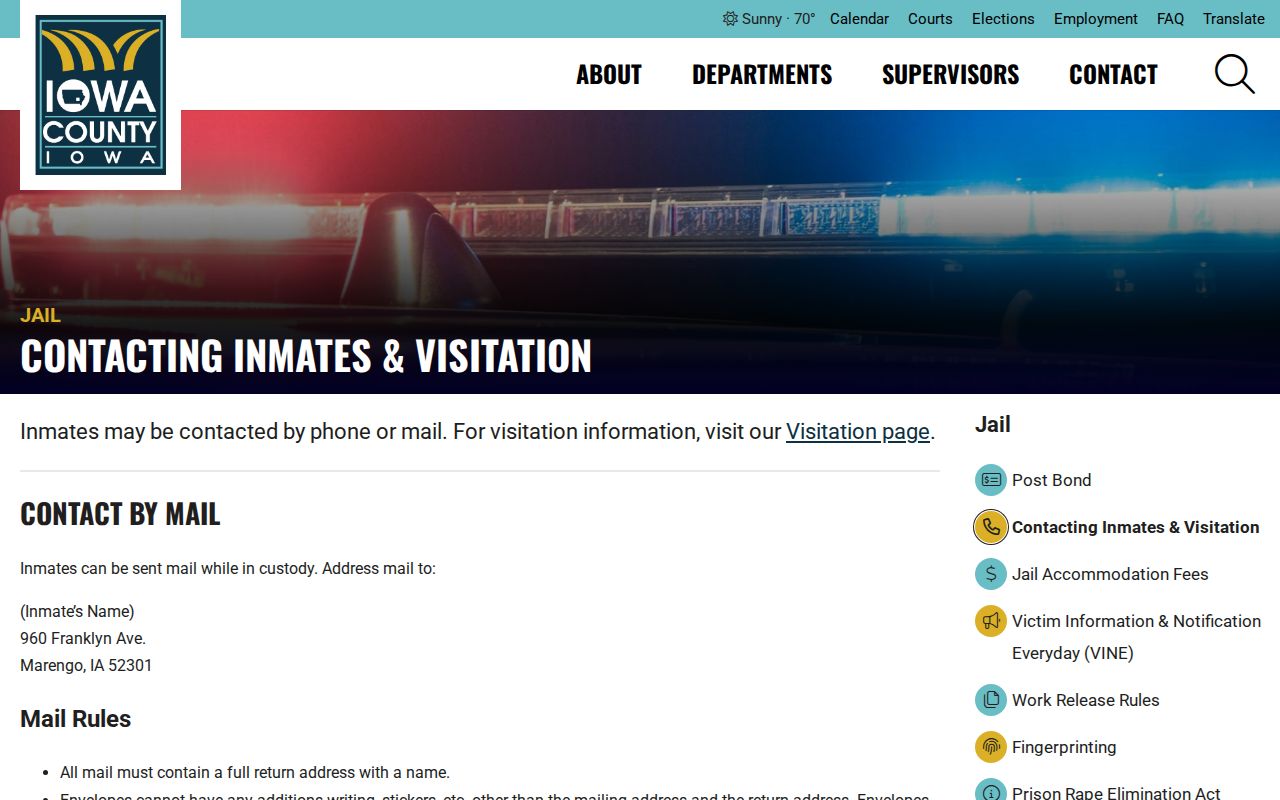 Iowa County arrest booking and inmate contact channels