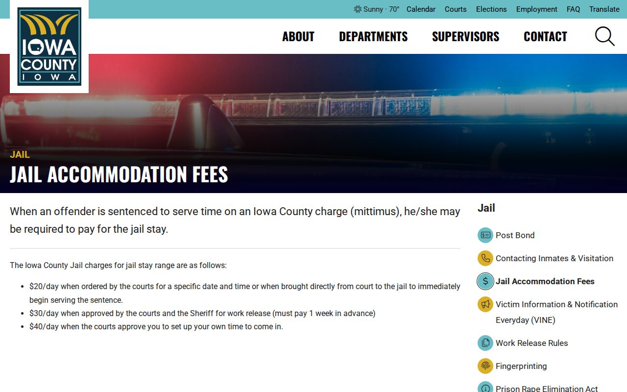 Iowa County arrest and jail accommodation fee information
