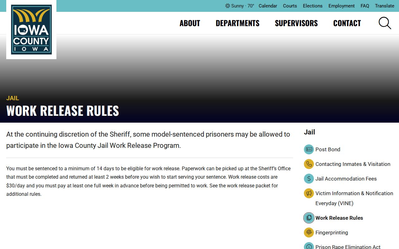 Iowa County arrest record work release rules