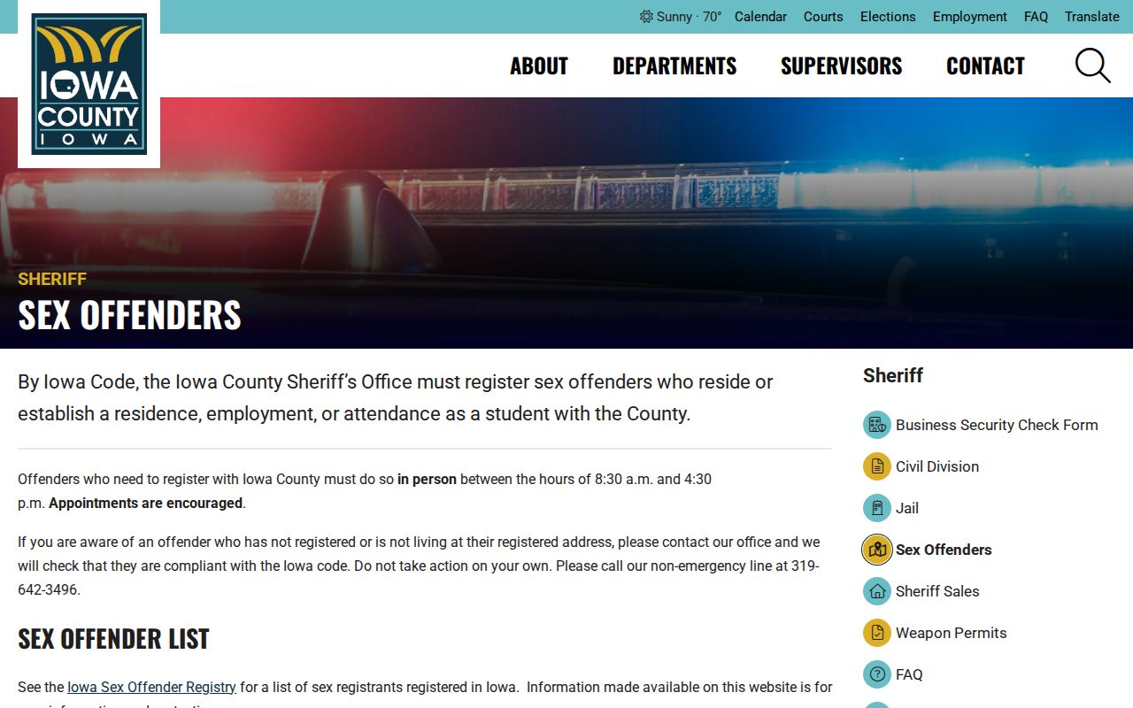 Iowa County sex offender registration contact page