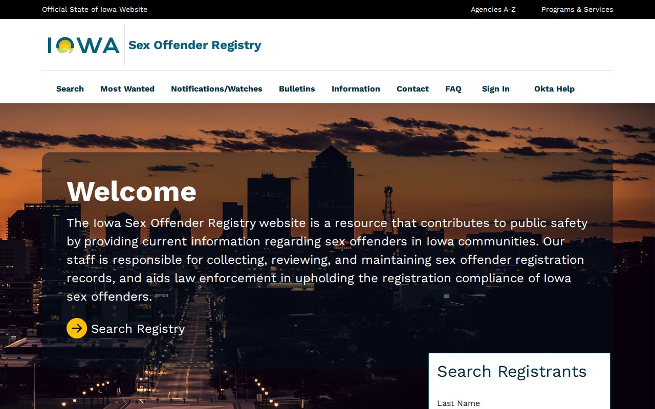 Iowa County sex offender registry search interface