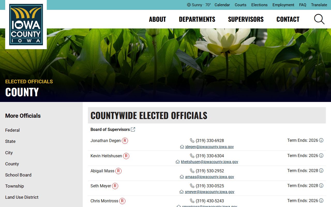 Iowa County elected officials page used to route North English criminal records